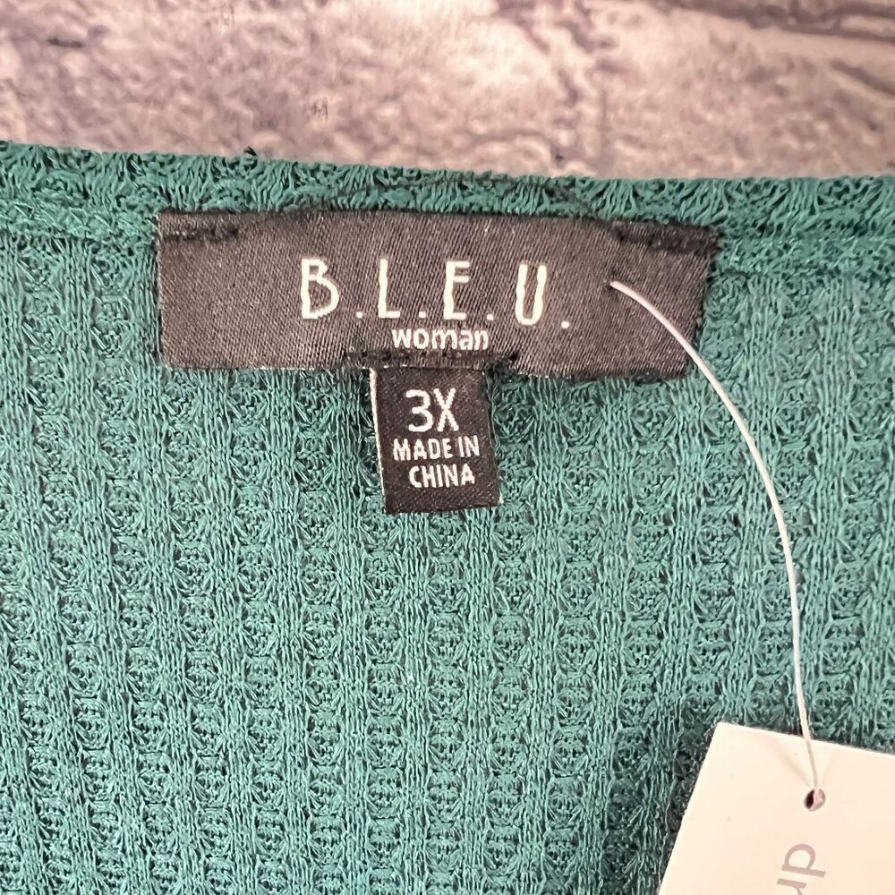 Dressbarn Womens Size 3X Teal Ribbed Long Sleeve V-Neck Ruffle Hem Top - Picture 7 of 8